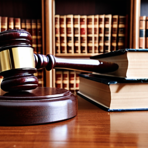 Home 4 **Image of a gavel hitting a block in a courtroom. Focus on law books and documents in the background.**
*Prompt:* "Auction gavel striking block, surrounded by legal books and documents, strong focus on legal expertise and knowledge."