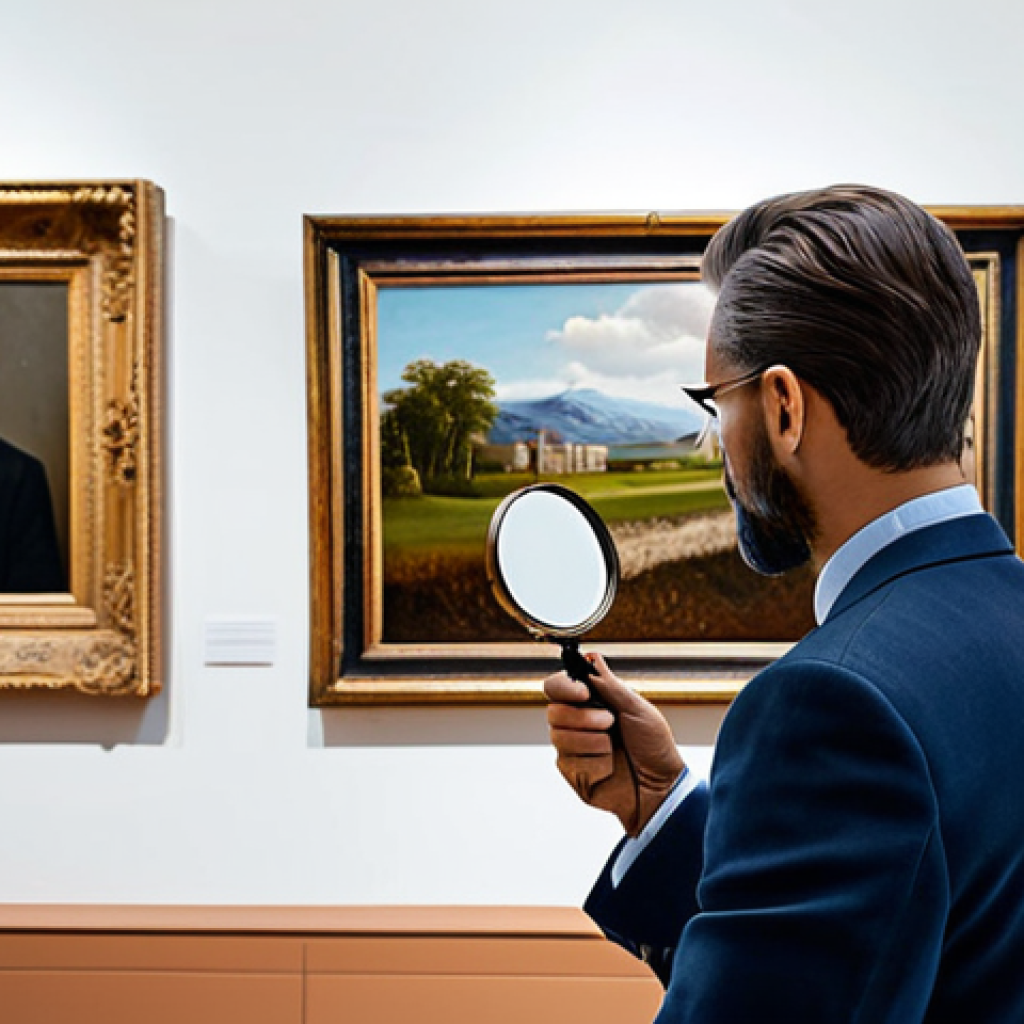 경매사 필기시험에서 중요한 문제 유형 - **

A serious art expert, fully clothed in professional attire, carefully examining a painting with ...