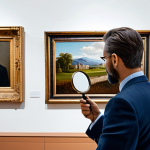 경매사 필기시험에서 중요한 문제 유형 - **

A serious art expert, fully clothed in professional attire, carefully examining a painting with ...