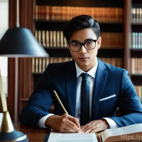 경매사 필기시험 대비를 위한 필수 노트 - **Prompt:** A young, determined professional, male or female, in their late 20s to early 30s, dresse...