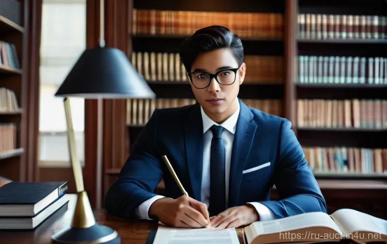 경매사 필기시험 대비를 위한 필수 노트 - **Prompt:** A young, determined professional, male or female, in their late 20s to early 30s, dresse...