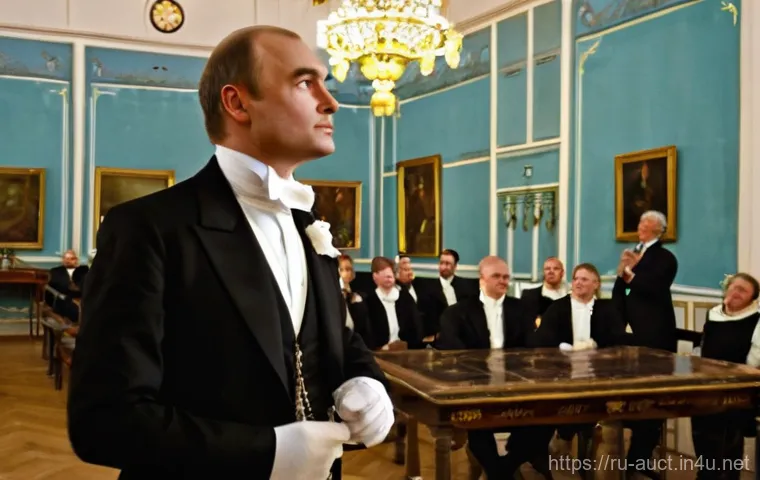 경매사 자격증 취득 후 추가 학습 옵션 - **Prompt: A modern Russian auctioneer confidently managing a high-tech online auction.**
    A dynam...