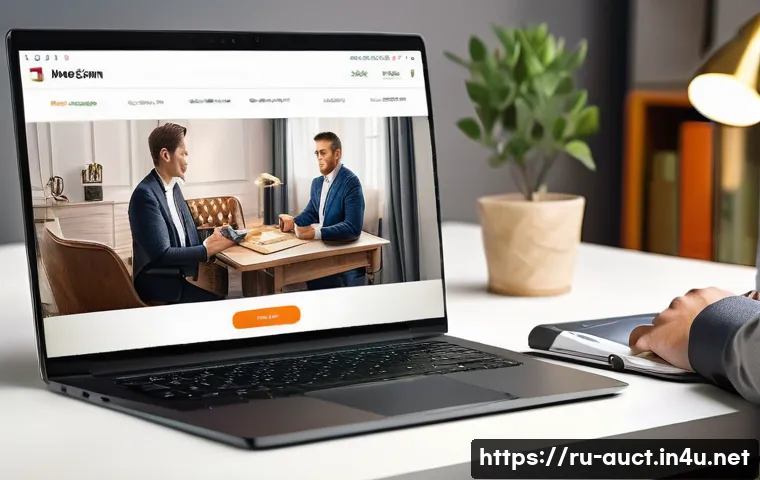경매사 초보자 가이드 - An elegant online auction scene showcasing a sleek digital interface on a modern laptop screen, disp...