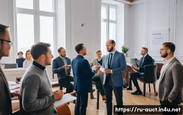경매사 준비생 커뮤니티 추천 - A vibrant online auctioneer community forum scene, showing diverse Russian professionals actively en...