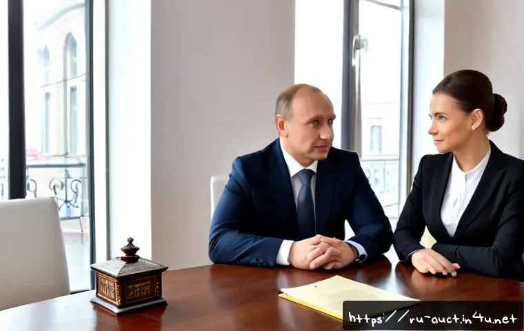 경매사 자격증 관련 면접 질문과 답변 - Photorealistic job interview for a professional auctioneer certification in Russia, confident middle...