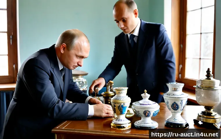 Home 17 경매사 실기시험에서 자주 나오는 주제 - Photorealistic practical auctioneer examination scene in a Russian auction house, a focused adult ca...